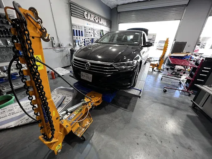 Volkswagen collision repair in progress in the body shop